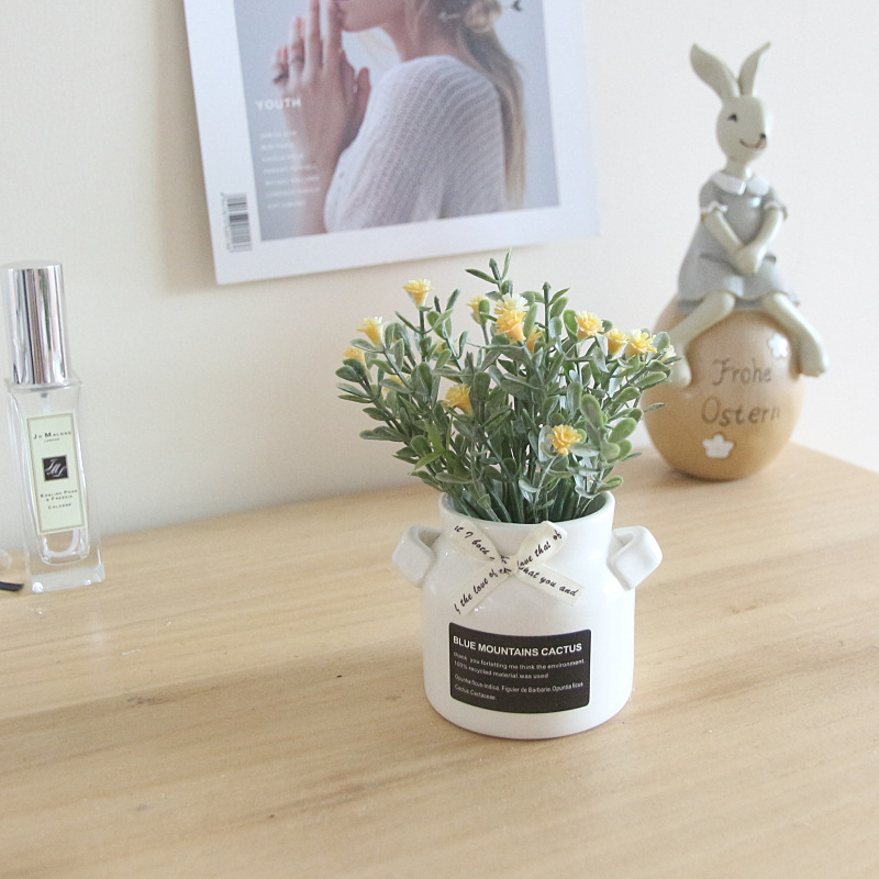 Starry Sky Milk Bottle Small  Artificial Flower Plant with Ceramic Se Artificial Flower Crafts Decoration Bow
