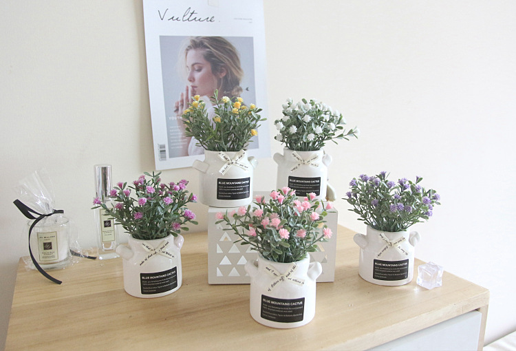 Starry Sky Milk Bottle Small Artificial Flower Plant with Ceramic Se Artificial Flower Crafts Decoration Bow Starry Sky Milk Bottle Small Artificial Flower Plant with Ceramic Se Artificial Flower Crafts Decoration Bow