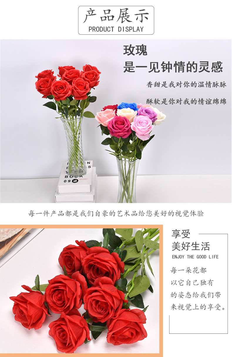  Rose Wedding Artificial Flower  Silk Flower Home Hotel Wedding Decorative Artificial Flower Ins Style Artificial Flower