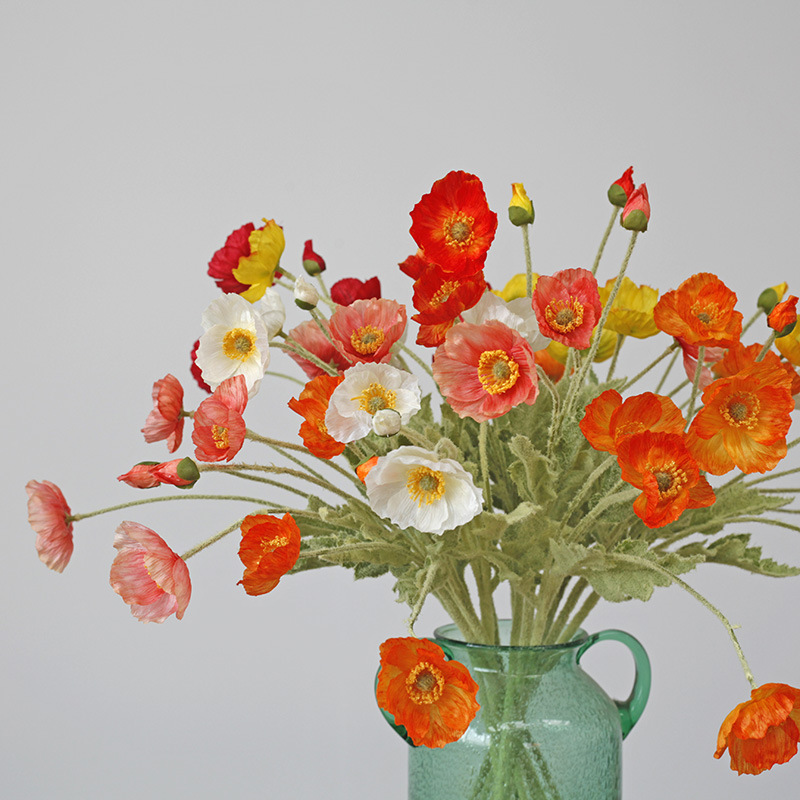 Taobao Tmall Supply Wholesale Affordable Luxury Artificial Flower Yu Mei Flocking Poppy Flower Wedding Photography 