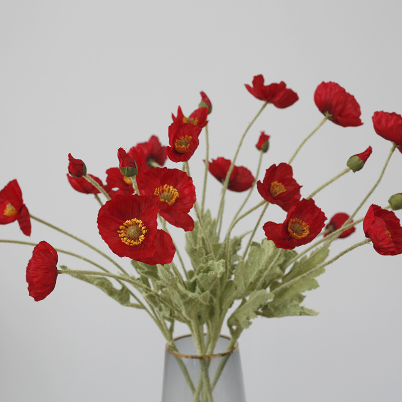 Taobao Tmall Supply Wholesale Affordable Luxury Artificial Flower Yu Mei Flocking Poppy Flower Wedding Photography 
