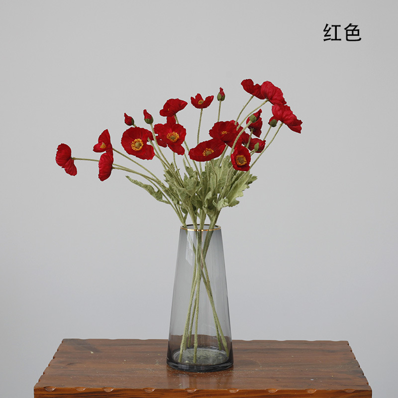 Taobao Tmall Supply Wholesale Affordable Luxury Artificial Flower Yu Mei Flocking Poppy Flower Wedding Photography 