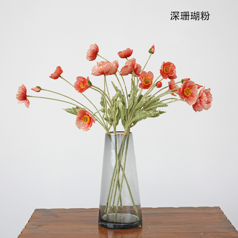 Taobao Tmall Supply Wholesale Affordable Luxury Artificial Flower Yu Mei Flocking Poppy Flower Wedding Photography 