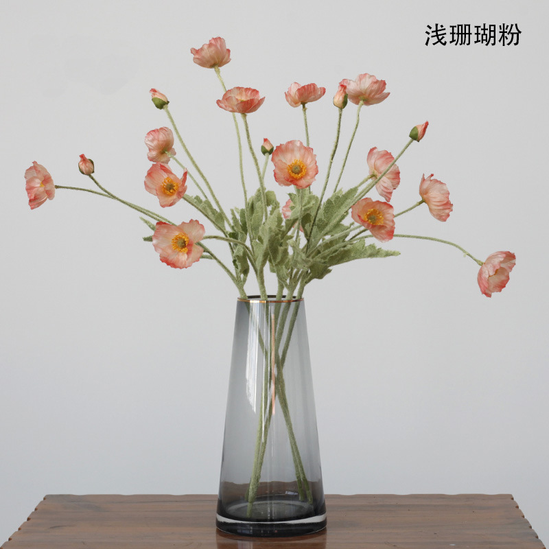 Taobao Tmall Supply Wholesale Affordable Luxury Artificial Flower Yu Mei Flocking Poppy Flower Wedding Photography 