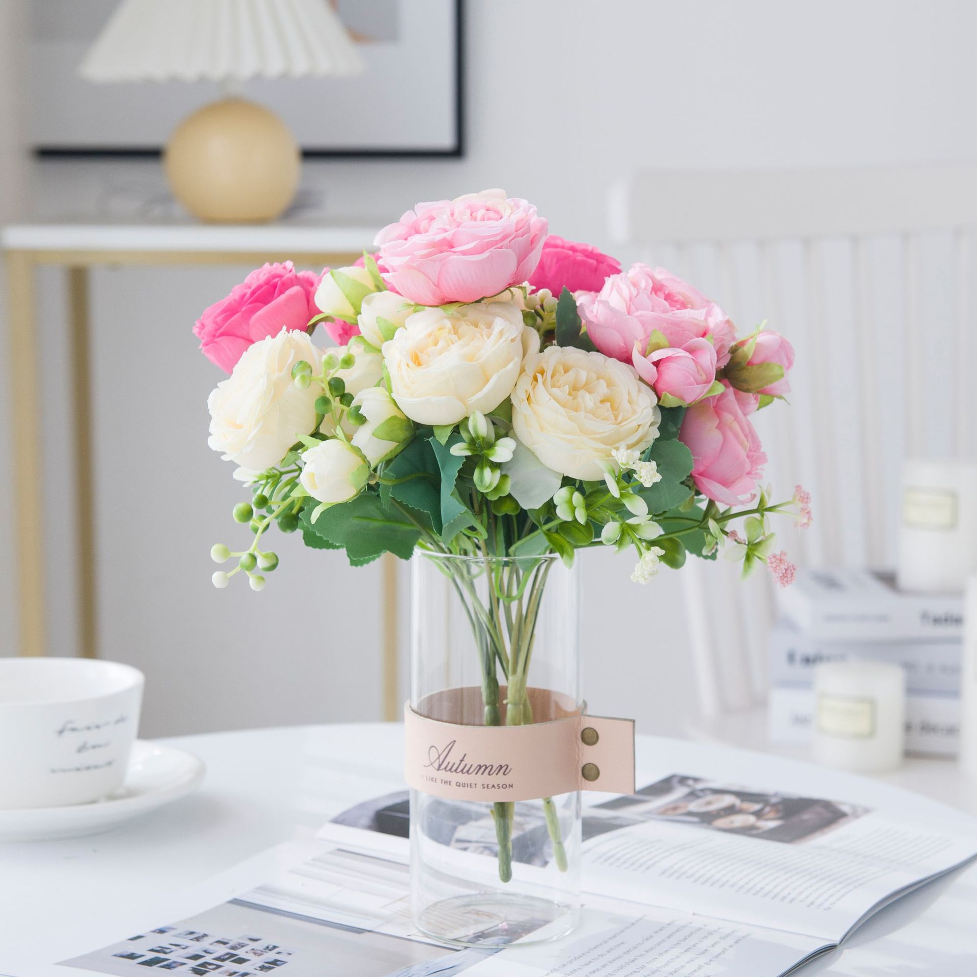 Artificial Flower White Peony Bouquet Vase Decoration Home Wedding Fake Artificial Silk Amazon AliExpress Popular