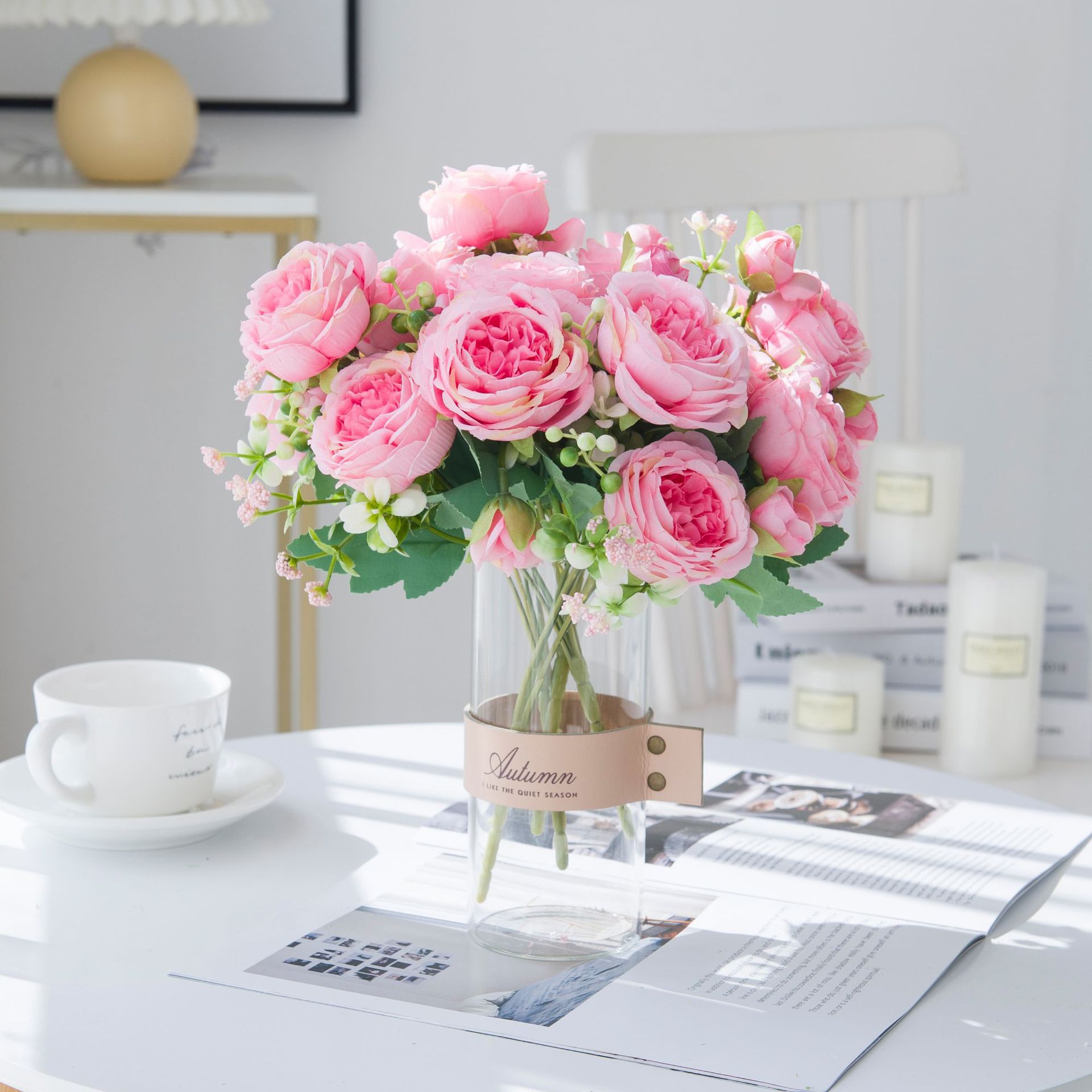 Artificial Flower White Peony Bouquet Vase Decoration Home Wedding Fake Artificial Silk Amazon AliExpress Popular