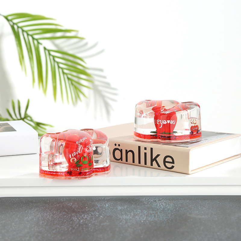 Creative Crystal Crafts Couple Double Love Mixed Color Rose Glass Pencil Case Office Study Decorations