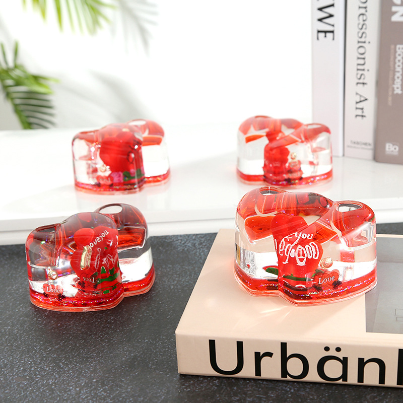 Creative Crystal Crafts Couple Double Love Mixed Color Rose Glass Pencil Case Office Study Decorations