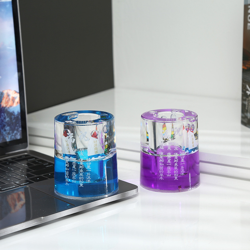 Crystal Crafts round Pen Transparent Hourglass Desktop Decoration Acrylic Crystal Pen Holder Creative Pen Holder
