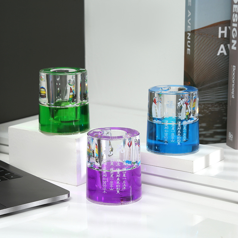 Crystal Crafts round Pen Transparent Hourglass Desktop Decoration Acrylic Crystal Pen Holder Creative Pen Holder