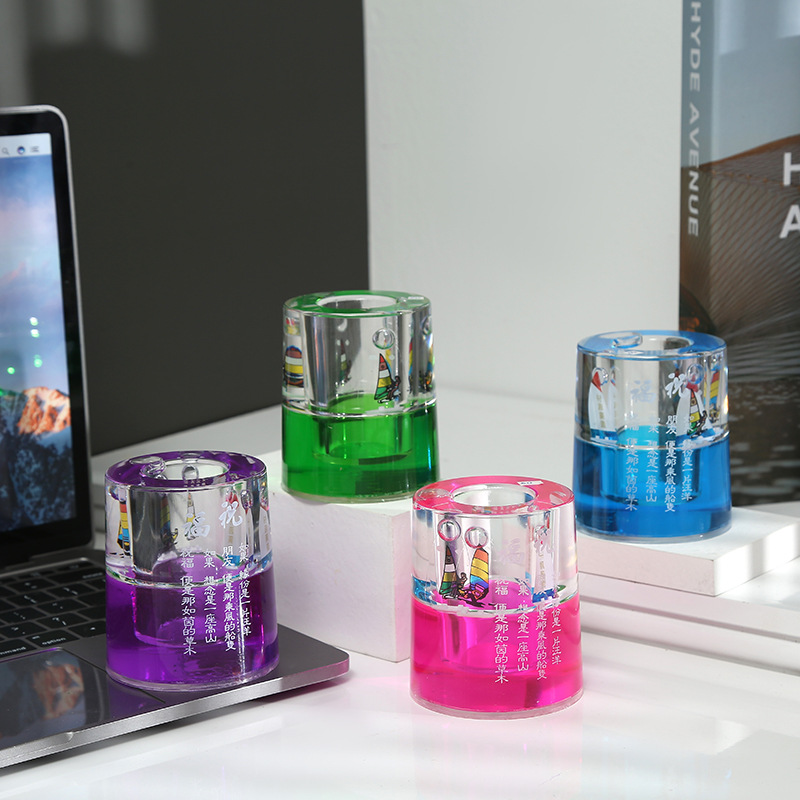 Crystal Crafts round Pen Transparent Hourglass Desktop Decoration Acrylic Crystal Pen Holder Creative Pen Holder
