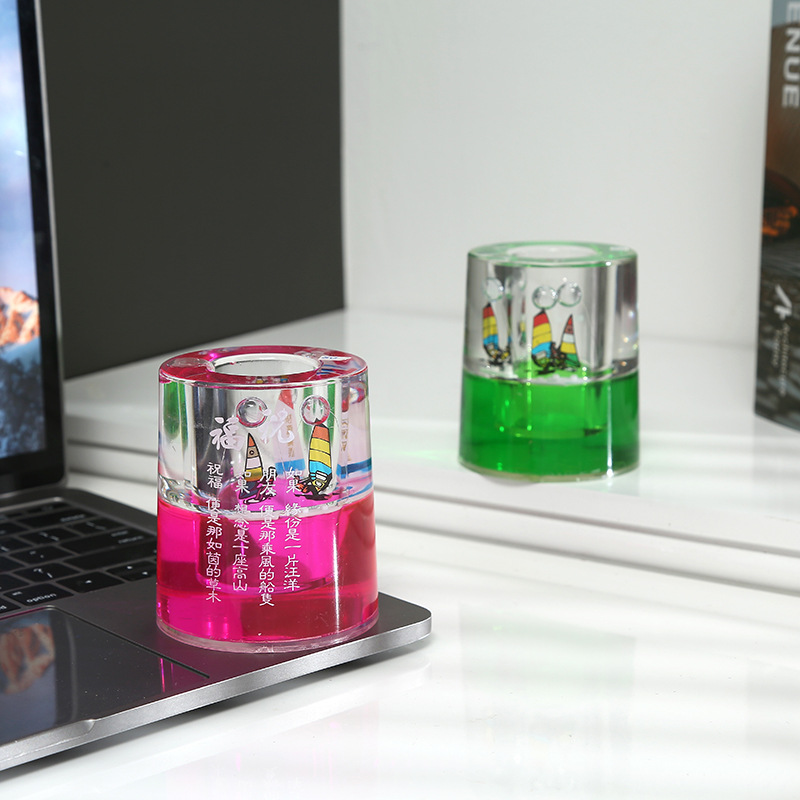 Crystal Crafts round Pen Transparent Hourglass Desktop Decoration Acrylic Crystal Pen Holder Creative Pen Holder
