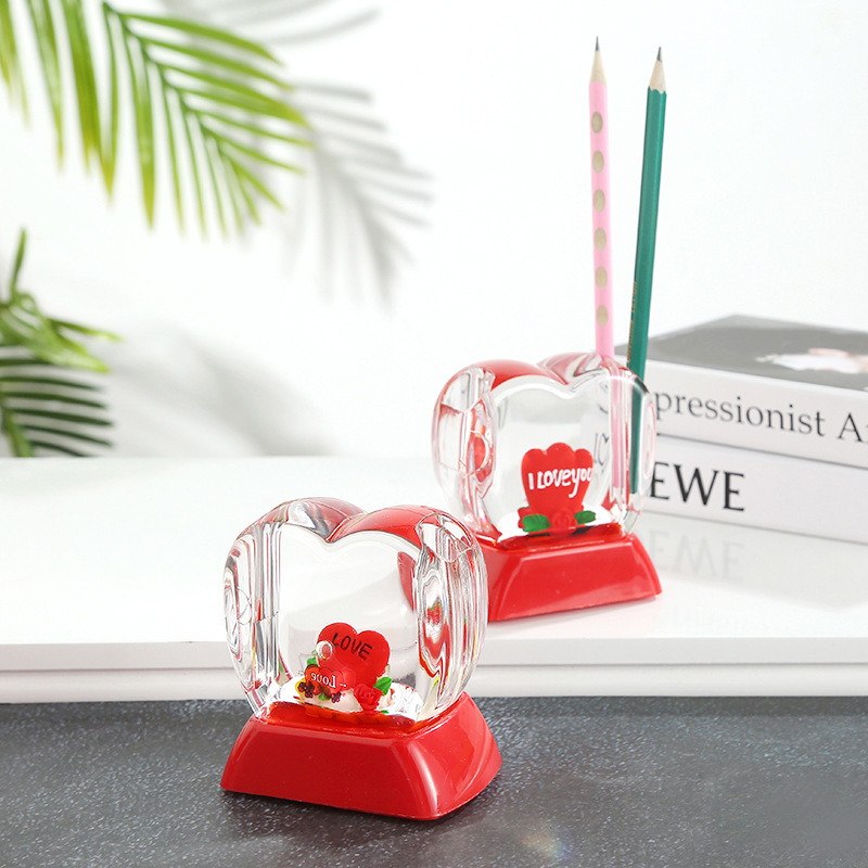Water Hourglass Desktop Decoration Crystal Crafts Love Pen Transparent Acrylic Crystal Pen Holder Creative Pen Holder
