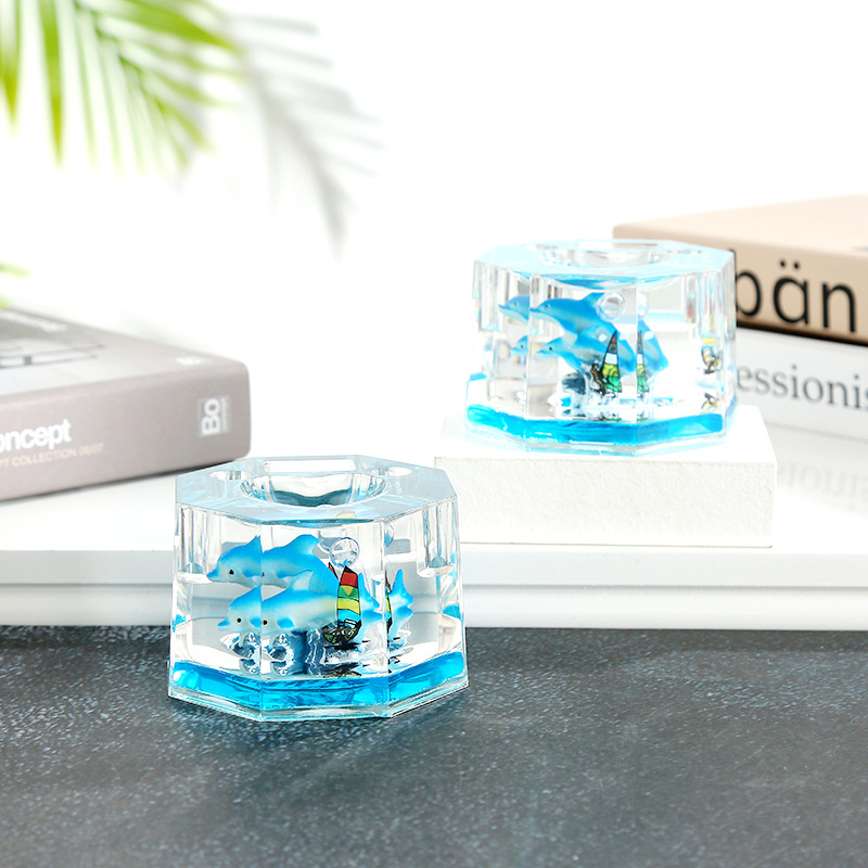 Creative Marine Animal Pen Holder Crystal Crafts Dolphin Oil Pyramid Penholder Student Gift Desktop Decoration