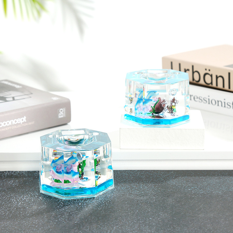 Creative Marine Animal Pen Holder Crystal Crafts Dolphin Oil Pyramid Penholder Student Gift Desktop Decoration