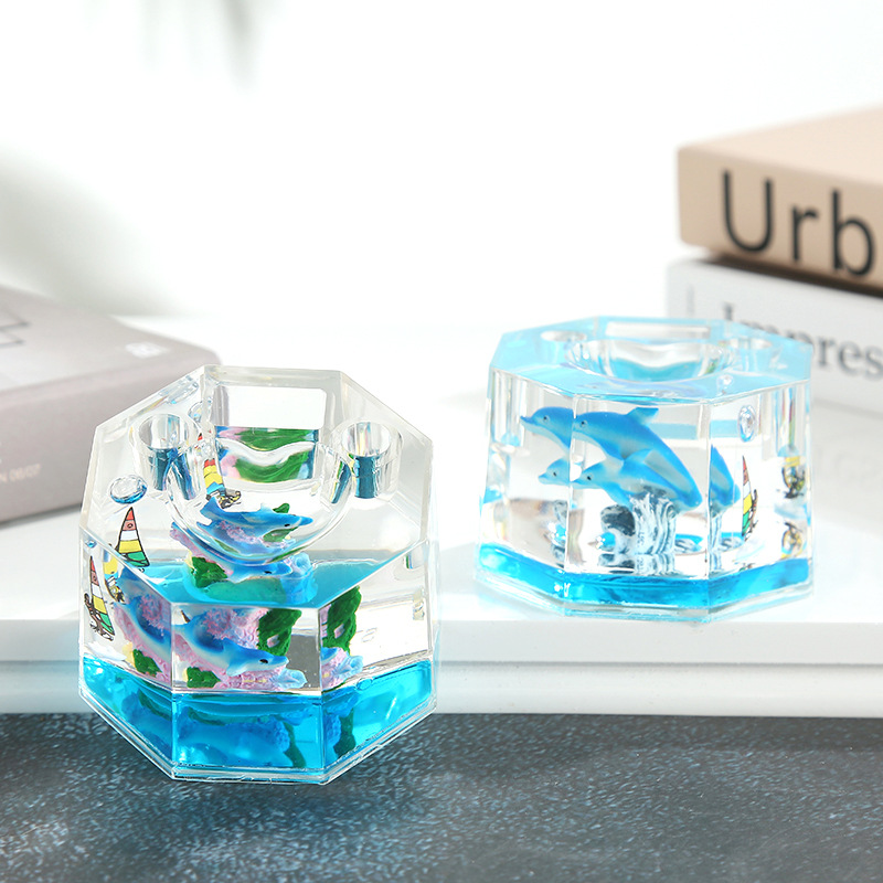 Creative Marine Animal Pen Holder Crystal Crafts Dolphin Oil Pyramid Penholder Student Gift Desktop Decoration