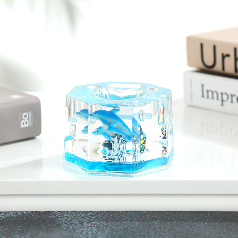Creative Marine Animal Pen Holder Crystal Crafts Dolphin Oil Pyramid Penholder Student Gift Desktop Decoration