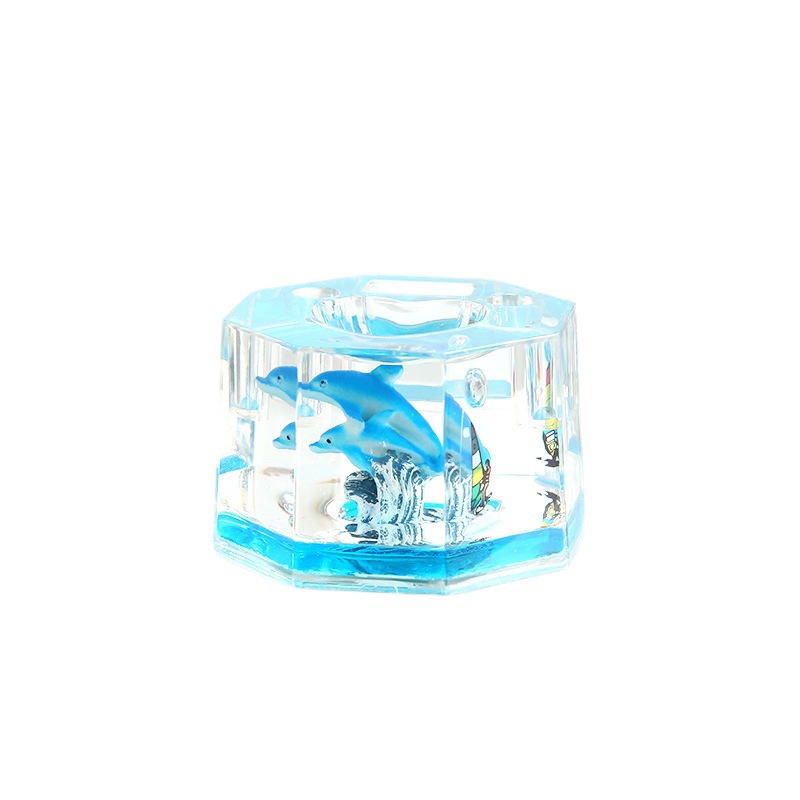 Creative Marine Animal Pen Holder Crystal Crafts Dolphin Oil Pyramid Penholder Student Gift Desktop Decoration