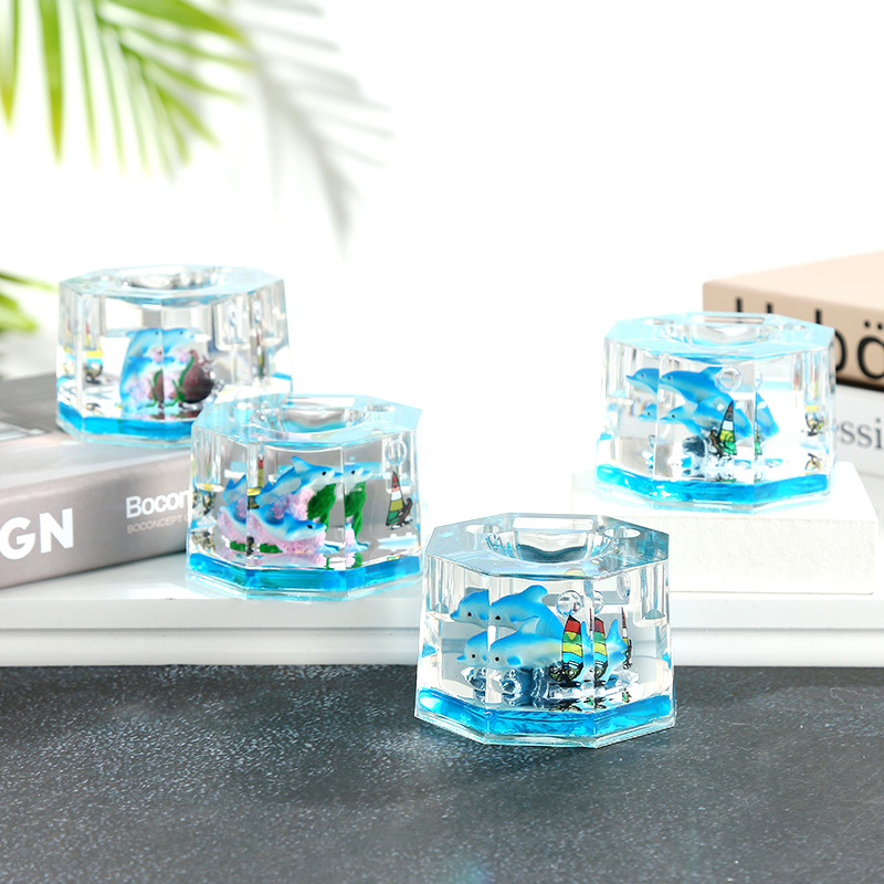 Creative Marine Animal Pen Holder Crystal Crafts Dolphin Oil Pyramid Penholder Student Gift Desktop Decoration