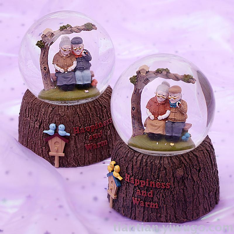 Resin crafts set up a couple old lady Crystal ball music box dream luminous snowflake music box Resin crafts set up a couple old lady Crystal ball music box dream luminous snowflake music box