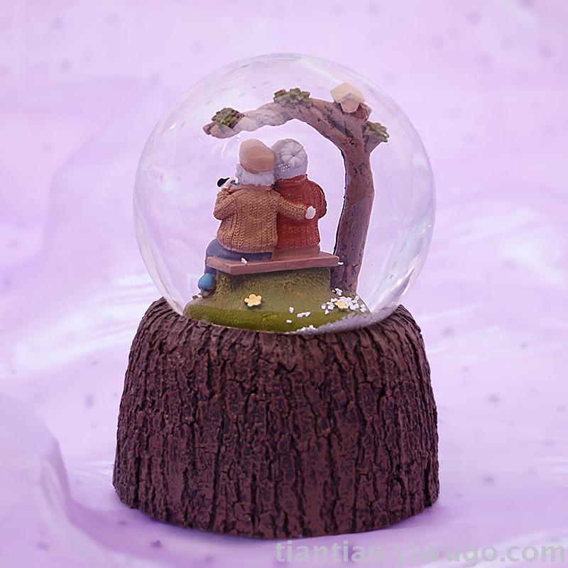 Resin crafts set up a couple old lady Crystal ball music box dream luminous snowflake music box Resin crafts set up a couple old lady Crystal ball music box dream luminous snowflake music box