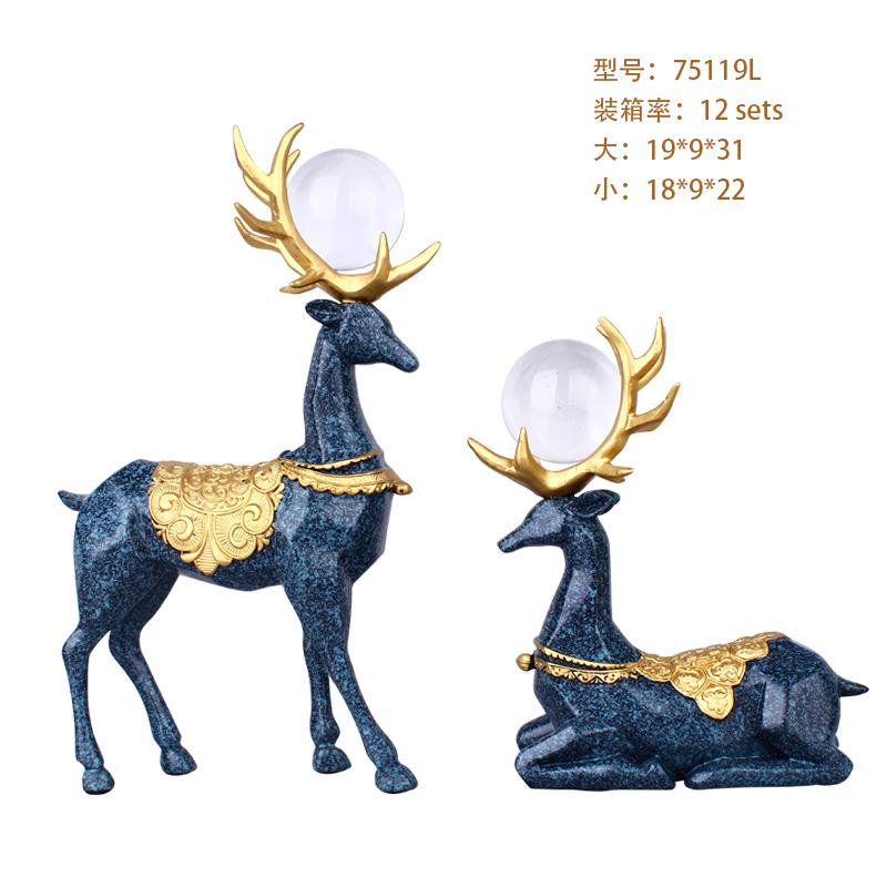 Resin Crafts European Pattern Crystal Ball Couple Pair Deer Decoration Creative Living Room TV Cabinet Decorations