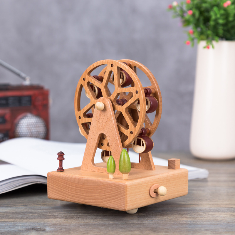 Music Box Wooden Music Box Home Creative Solid Wood Carousel Crafts Valentine&#039;s Day Gift Wholesale Ornaments