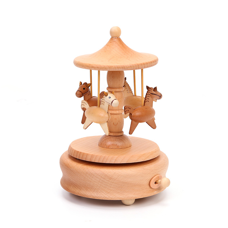 Music Box Wooden Music Box Home Creative Solid Wood Carousel Crafts Valentine&#039;s Day Gift Wholesale Ornaments