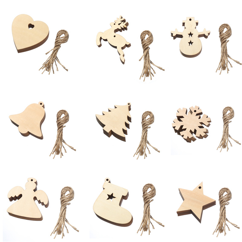 Crafts DIY Country Wooden Christmas Tree Pendant Home Decoration Gift Accessories Christmas Ornament Carved Wood