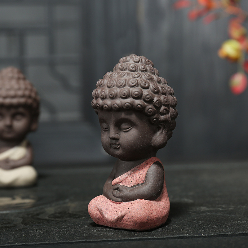 Boutique Ceramic Handmade Tea Ornaments Buddha Statue Small Buddha Yixing Clay Colored Clay Little Monk Car Decoration