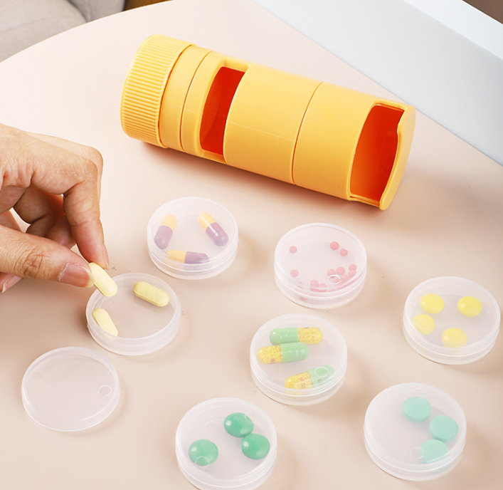 7-Compartment ABS Plastic Mini Portable Sub-Packing Medicine Box Travel Storage Pill Box First Aid Box a Week