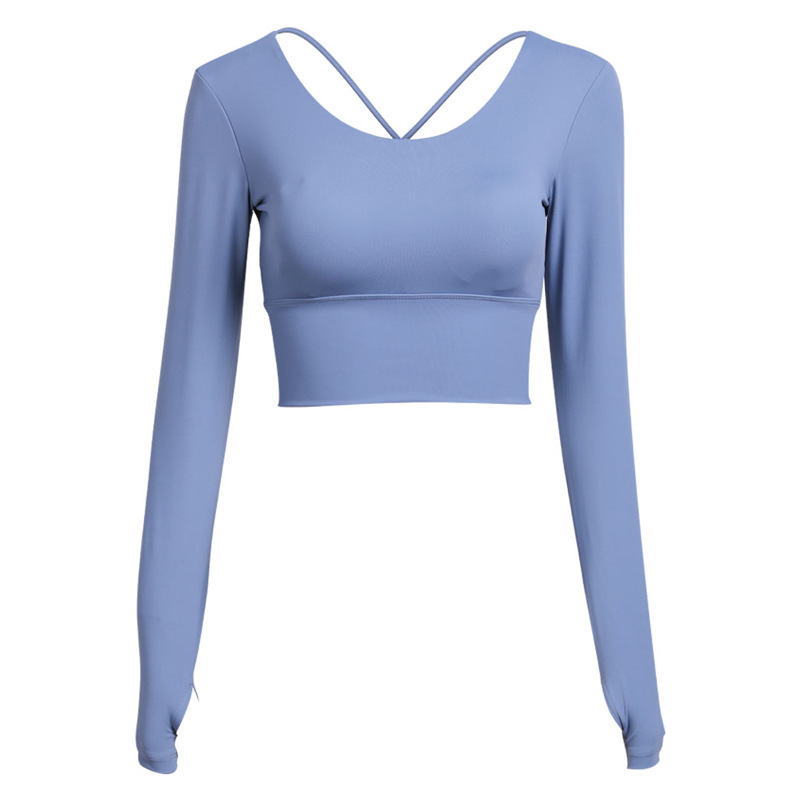 Fall Slim Fit Beauty Back Yoga Workout Clothes with Chest Pad Sports T-shirt Running Sexy Tight Long Sleeve Yoga Jacket