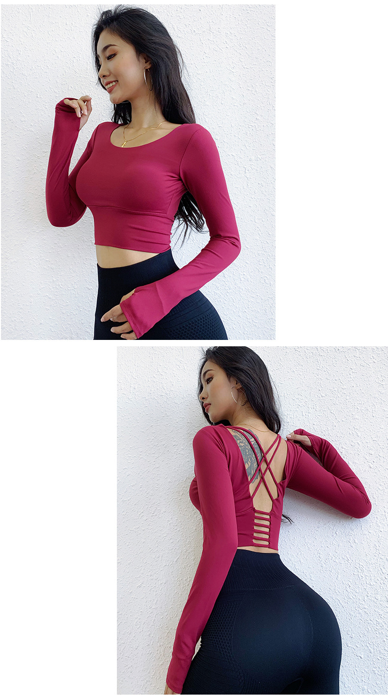Fall Slim Fit Beauty Back Yoga Workout Clothes with Chest Pad Sports T-shirt Running Sexy Tight Long Sleeve Yoga Jacket Fall Slim Fit Beauty Back Yoga Workout Clothes with Chest Pad Sports T-shirt Running Sexy Tight Long Sleeve Yoga Jacket