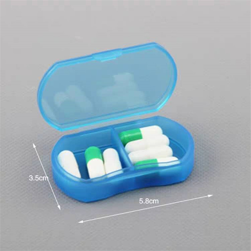 Mini Two-Compartment Medicine Box with Grid Drug Storage Easy to Carry Plastic Storage Drug Classification Printable