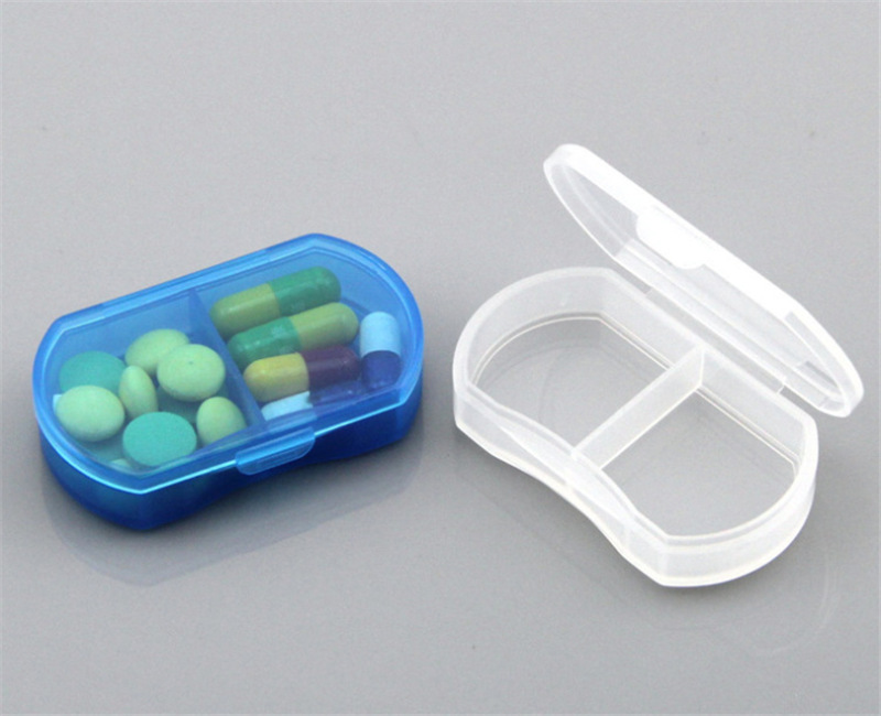 Mini Two-Compartment Medicine Box with Grid Drug Storage Easy to Carry Plastic Storage Drug Classification Printable