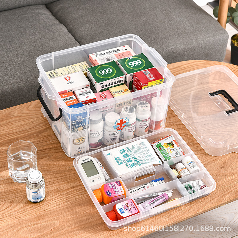 Large Plastic Household Visual Emergency Medicine Box Drug Storage Box with Handle First-Aid Kit