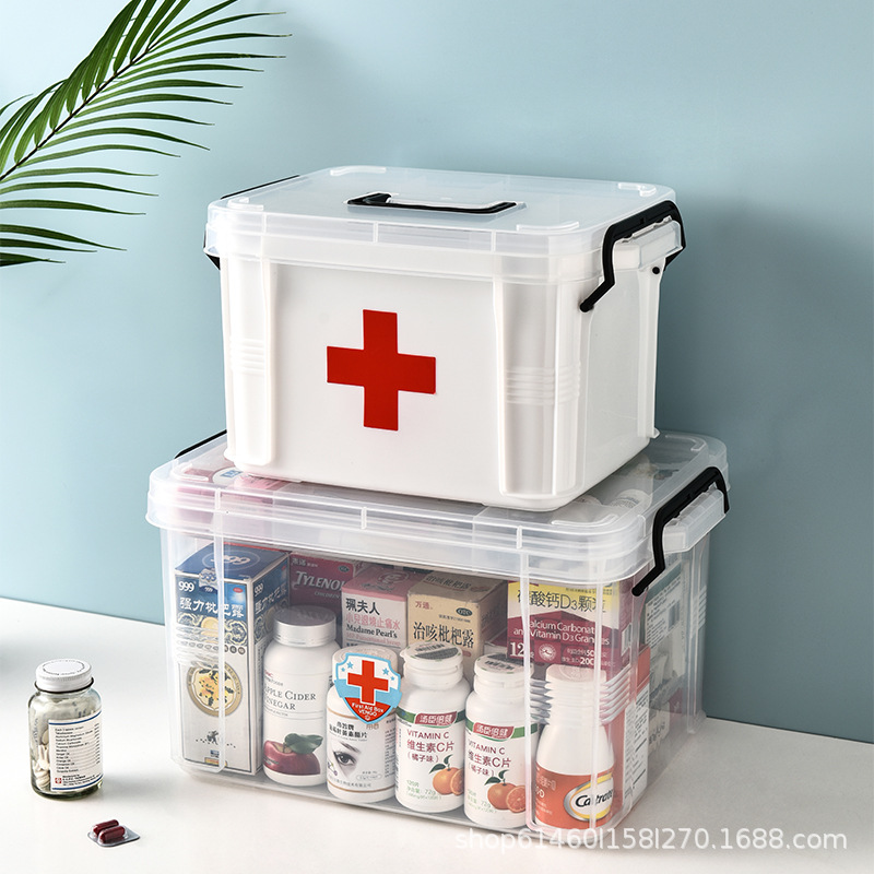 Large Plastic Household Visual Emergency Medicine Box Drug Storage Box with Handle First-Aid Kit