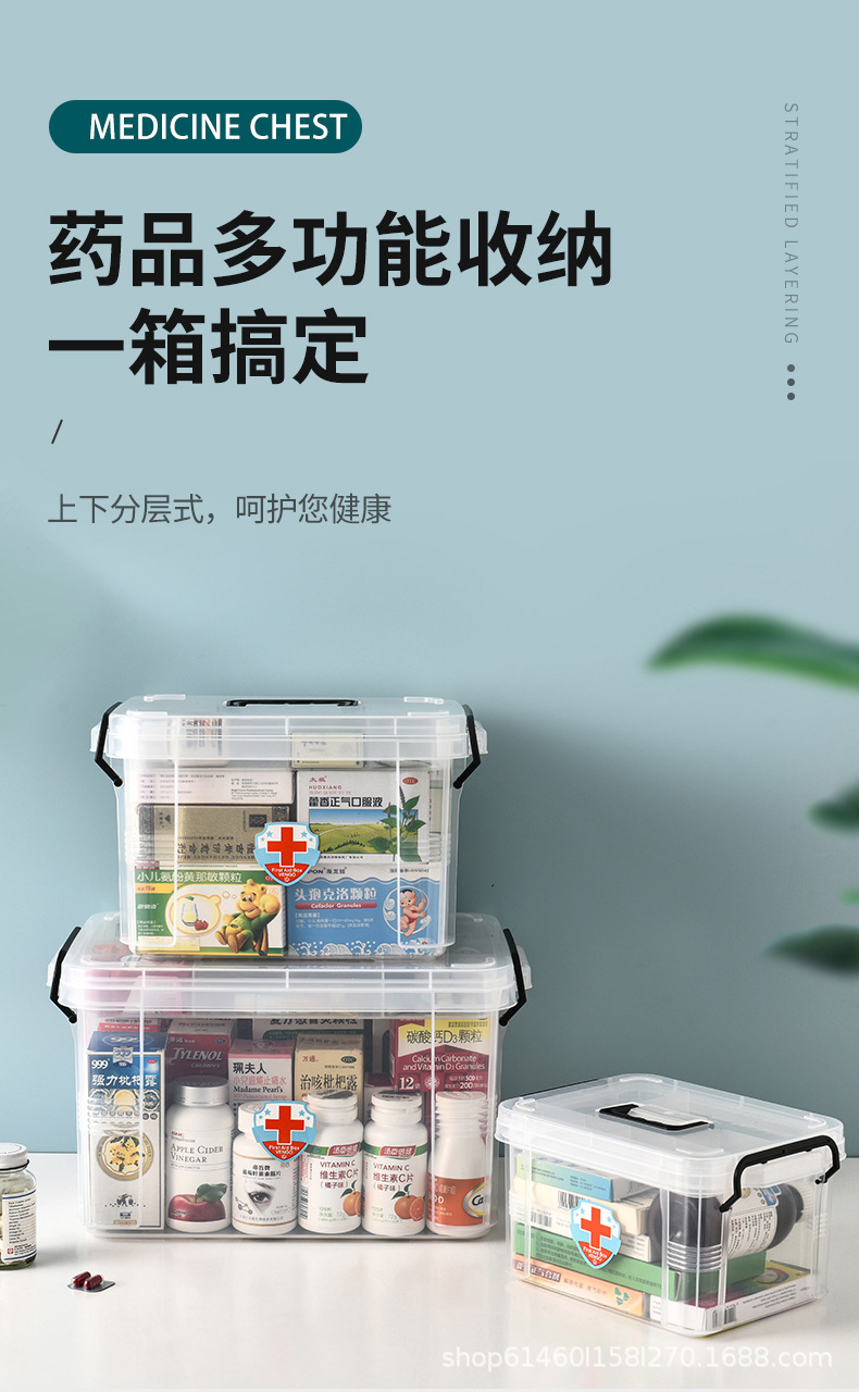 Large Plastic Household Visual Emergency Medicine Box Drug Storage Box with Handle First-Aid Kit