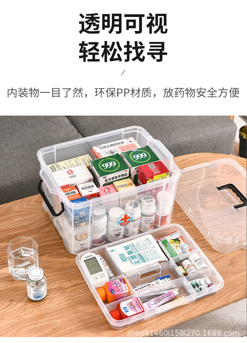 Large Plastic Household Visual Emergency Medicine Box Drug Storage Box with Handle First-Aid Kit