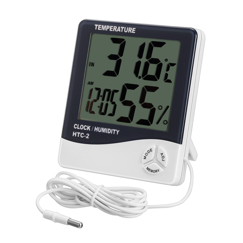 HTC-2 Indoor and Outdoor Temperature Hygrometer Household Large Screen with Probe Temperature and Humidity Meter