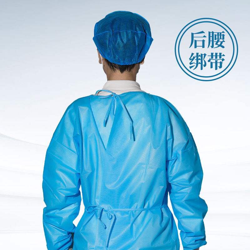 Disposable Protective Coveralls Bib Pp + PE/SMS Non-Woven Fabrics Surgical Gown Bib Threaded Cuff Factory Direct Sales