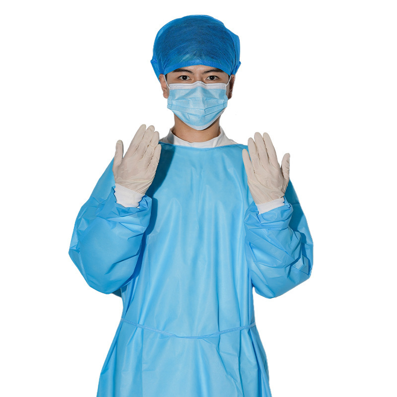 Disposable Protective Coveralls Bib Pp + PE/SMS Non-Woven Fabrics Surgical Gown Bib Threaded Cuff Factory Direct Sales