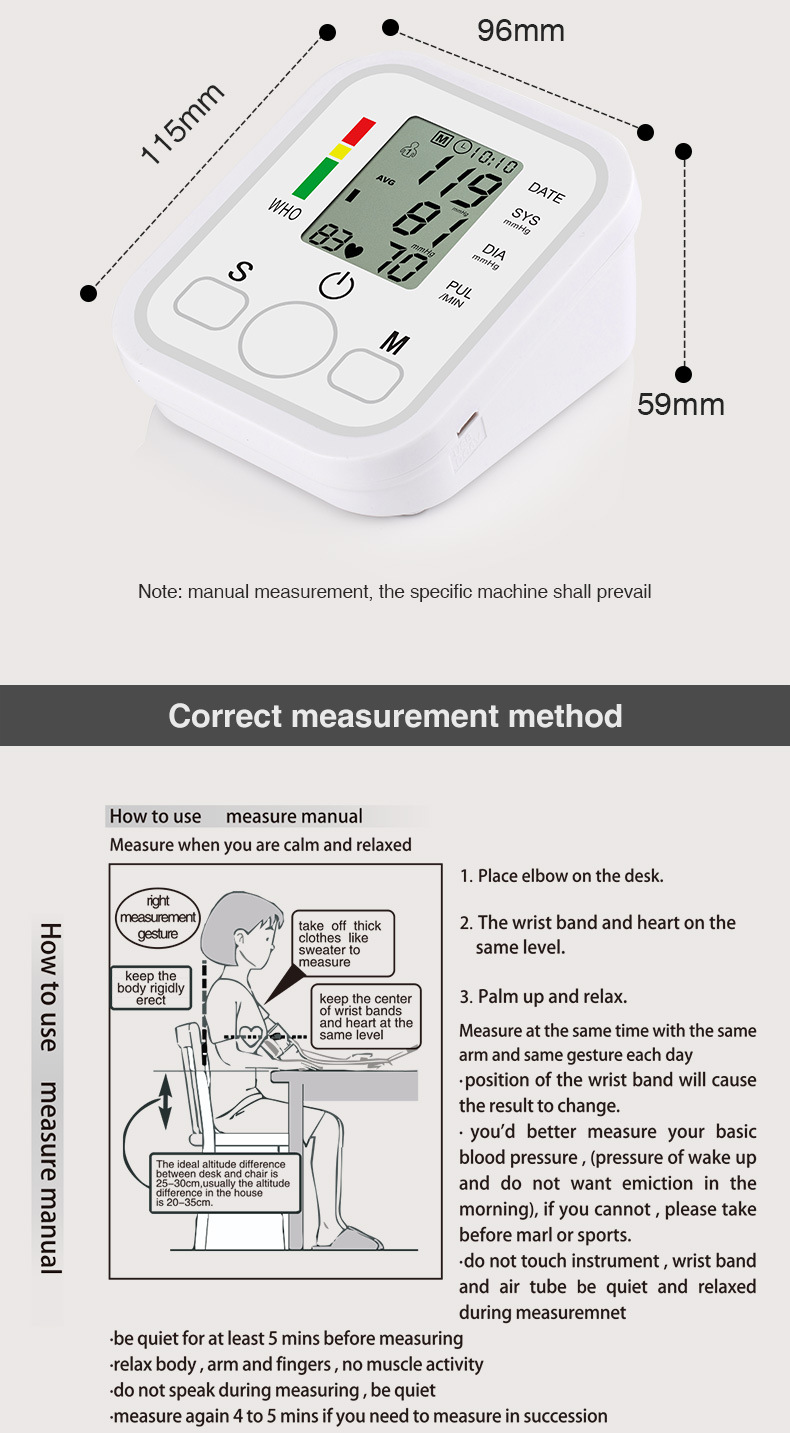 Sphygmomanometer English Arm Blood Pressure Measuring Instrument Yellow White Foreign Trade Sphygmomanometer OEM