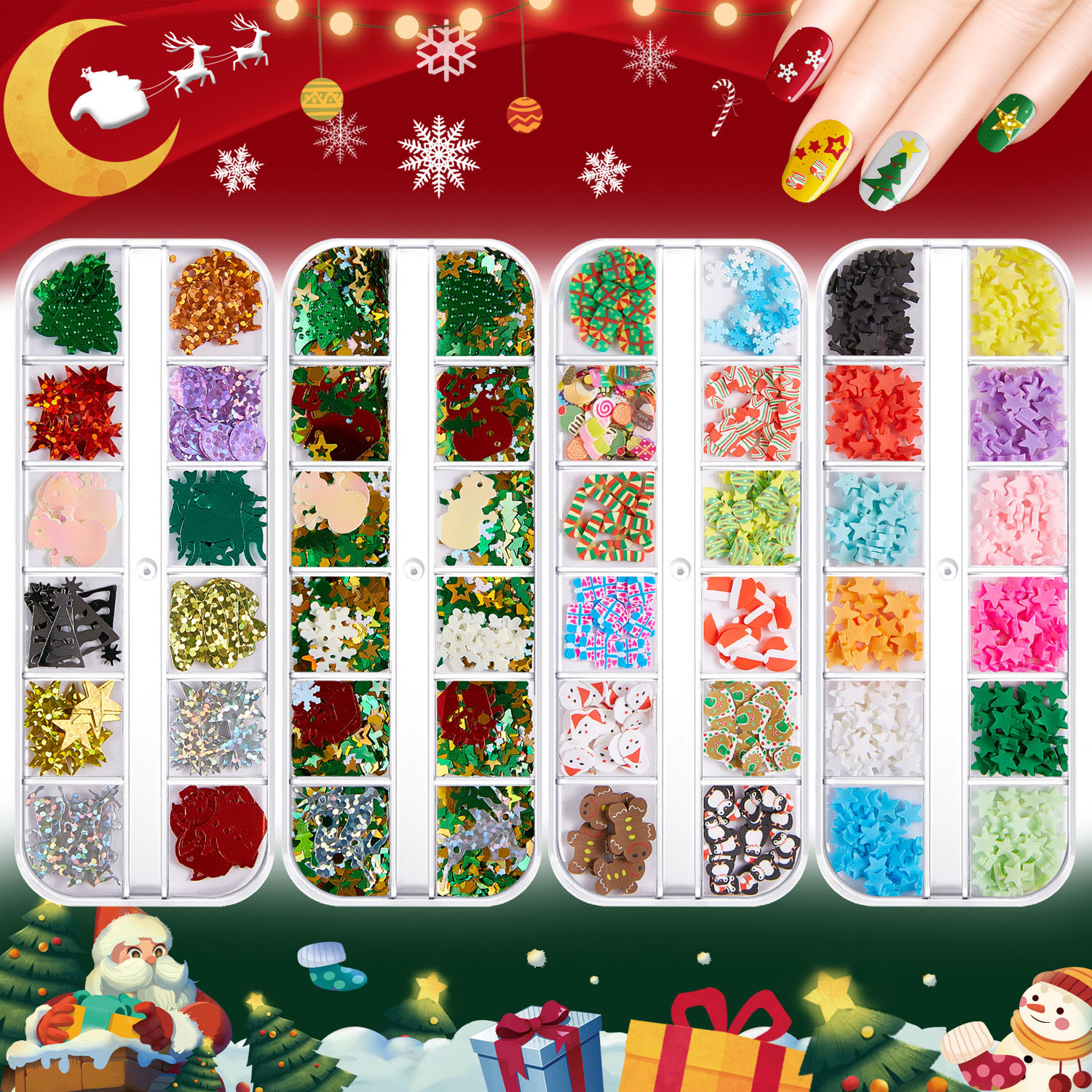Cross-Border Christmas Nail Sequins Makeup Snowflake Santa Tree Nail Ornament Nail Sticker Flash Pink Diamond
