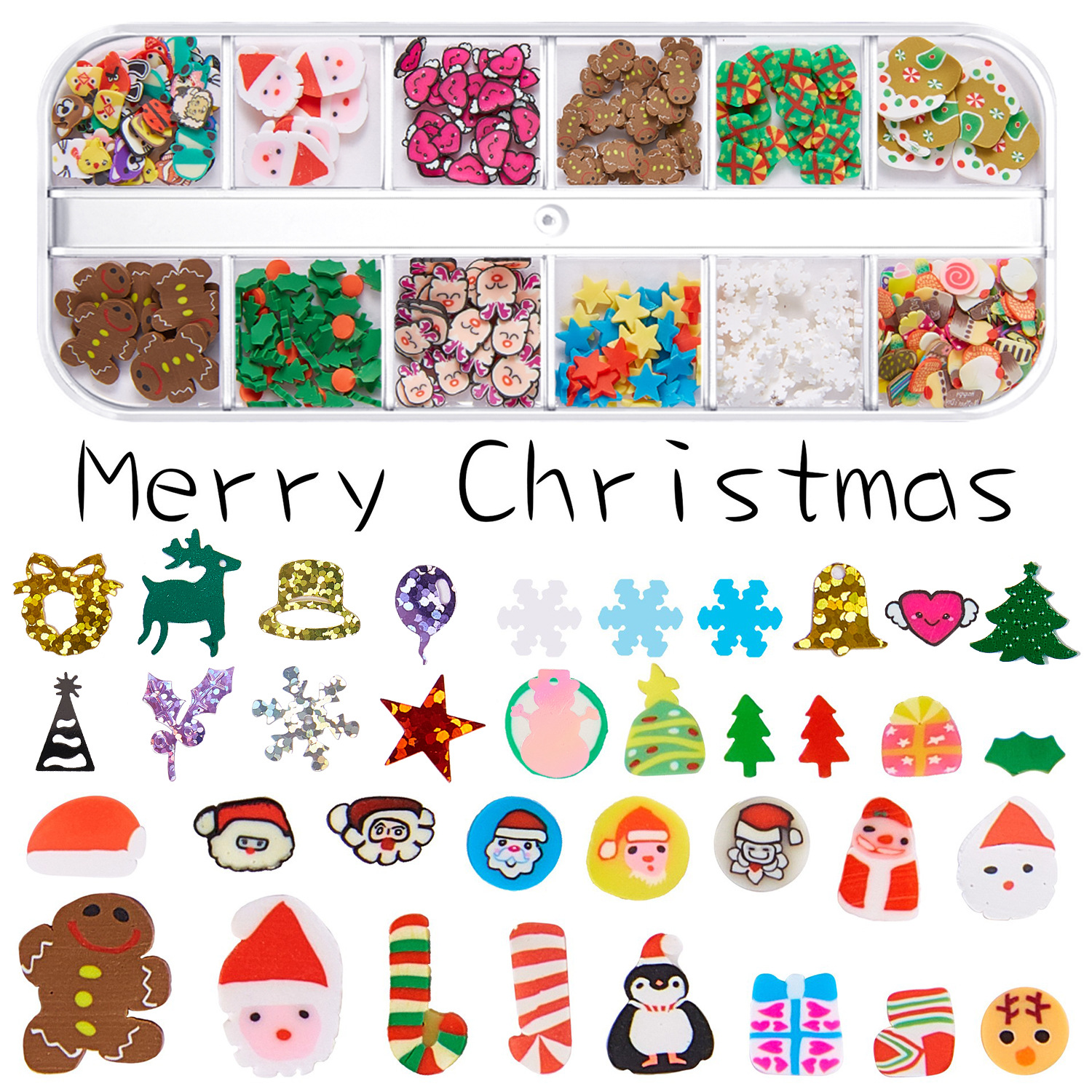 Cross-Border Christmas Nail Sequins Makeup Snowflake Santa Tree Nail Ornament Nail Sticker Flash Pink Diamond