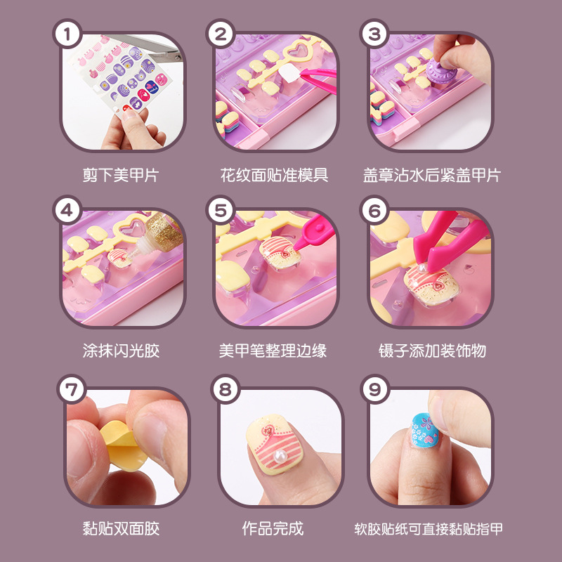 Children&#039;s Nail Beauty Nail Patch Toy Makeup Girls Playing House Tattoo Stickers Hot Sale DIY Sticker Set