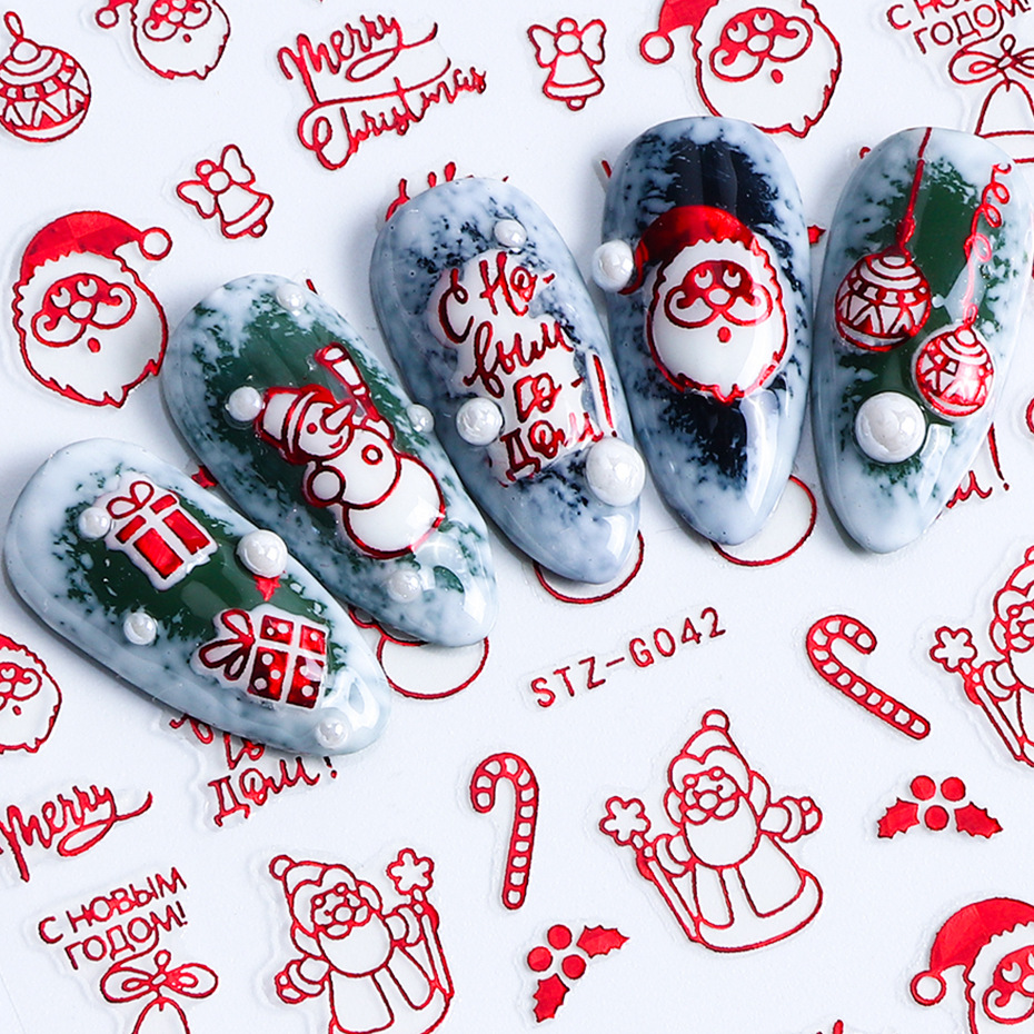 2019 Cross-Border New Manicure 3D Adhesive Sticker Red Gold Christmas English Letter Nail Fashion Decal Ins
