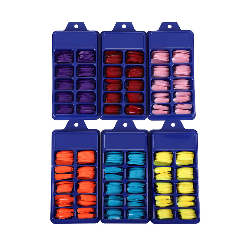 Net Red Candy Solid Color Ballet Armor 100 Pieces Blister Small Blue Box Full Sticker Coffin T Trapezoidal Fake Nail
