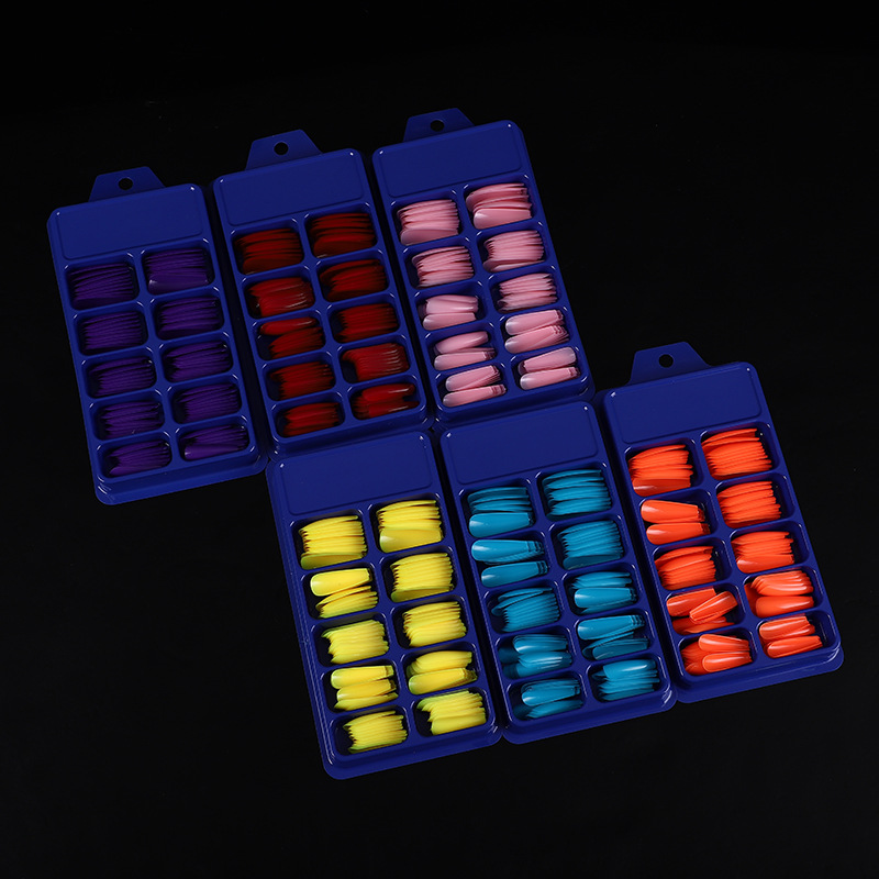 Net Red Candy Solid Color Ballet Armor 100 Pieces Blister Small Blue Box Full Sticker Coffin T Trapezoidal Fake Nail