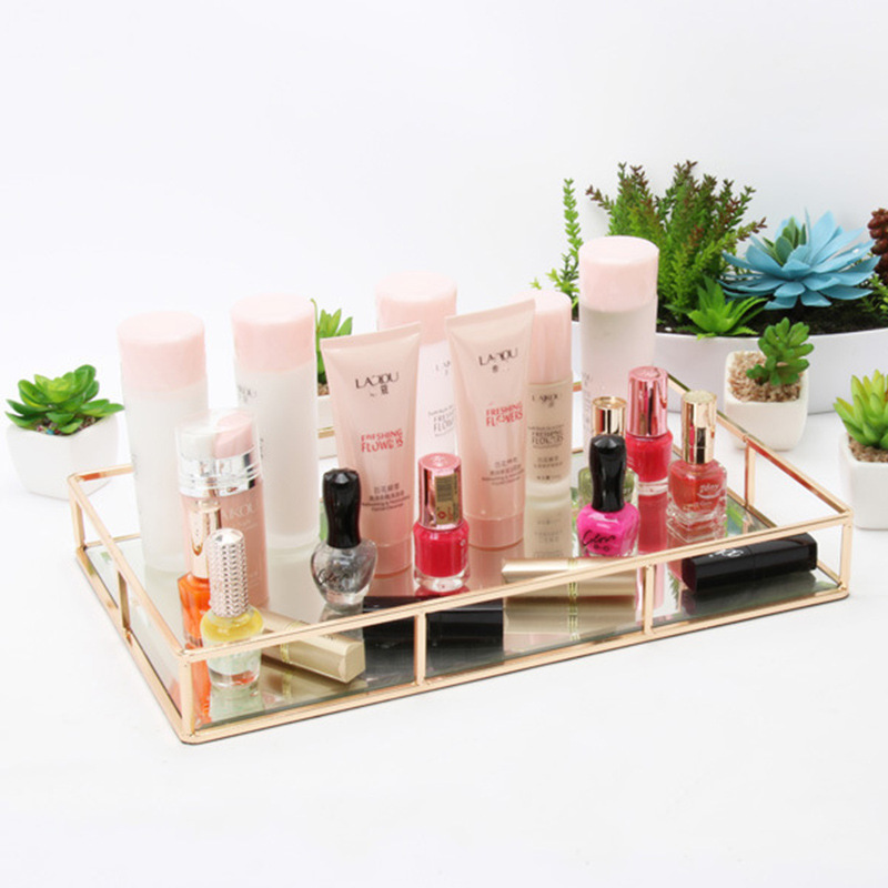 Factory Wholesale Golden Mirror Tray Retro Makeup Mirror Desktop Storage Box Ornament Cosmetic Storage Tray Factory Wholesale Golden Mirror Tray Retro Makeup Mirror Desktop Storage Box Ornament Cosmetic Storage Tray